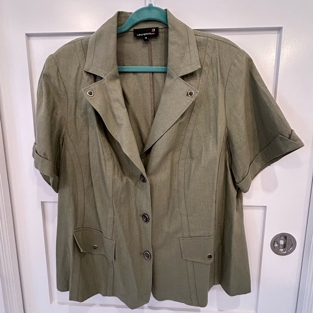 Military Green Short-Sleeve Linen Blazer